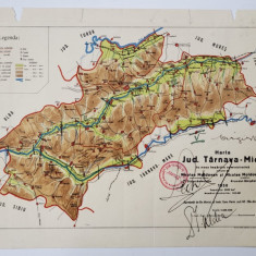 HARTA JUDETULUI TARNAVA - MICA , CU NOUA IMPARTIRE ADMINISTRATIVA lucrata de NICOLAE MOLDOVAN , 1930 , CROMOLITOGRAFIE , SCARA 1 / 300.000