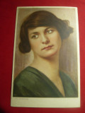 Ilustrata -Portret Femeie -Marca Wenau Brabant circ.1928 Hunedoara la Lugoj, Circulata, Printata