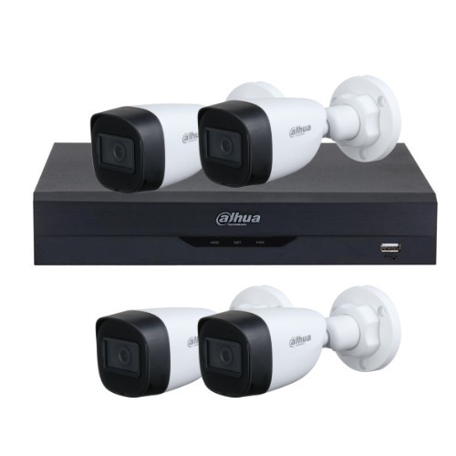 Kit supraveghere basic Dahua 4 camere 5MP, IR 30m, lentila fixa 2.8mm, DVR 4 canale, inteligenta artificiala SafetyGuard Surveillance