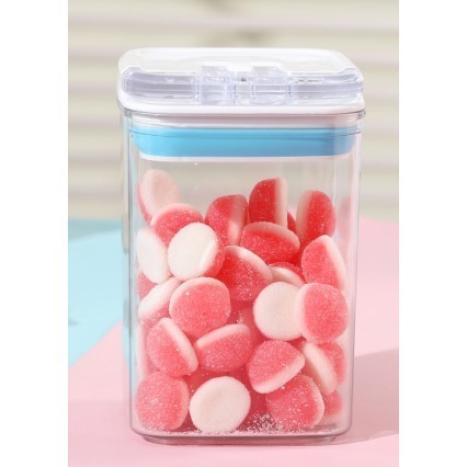 Cutie de Depozitare Alimente, Flippy, tip Container, 0.8L, 10x10x15.5 cm, Recipiente pentru Cereale in Bucatarie, Transparente cu Capac Alb-Albastru