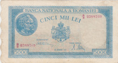 ROMANIA 5000 LEI Decembrie 1945 aVF foto