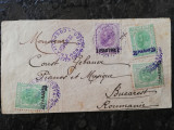Plic Romania,circulat Posta Constantinopol,7 val.supratipar pe Spic Carol I,1896