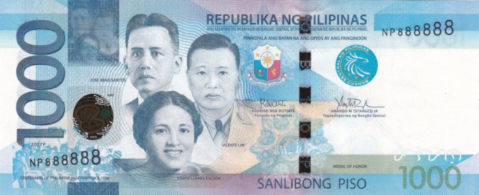 FILIPINE █ bancnota █ 1000 Piso █ 2017F █ P-211 █ UNC █ necirculata