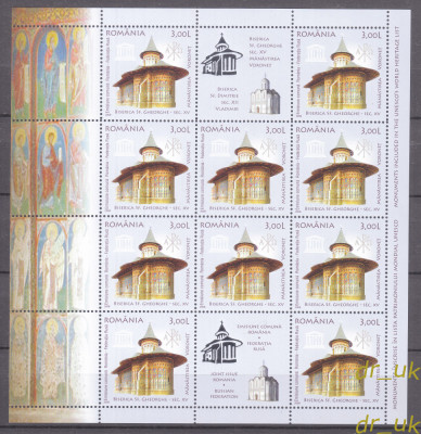 ROMANIA 2008 LP 1809a Biserici UNESCO patrimoniu 2x blocuri de 10+2 MNH folio AG foto