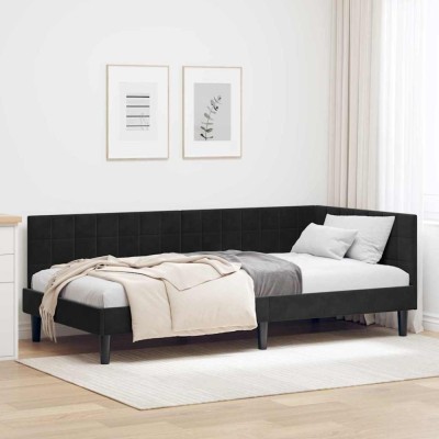 vidaXL Cadru de pat colțar cu headboard Negru 100 x 200 cm Catifea 42016443 foto