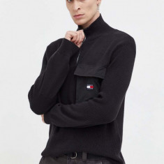 Tommy Jeans pulover de bumbac culoarea negru, cu turtleneck