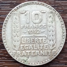 (A629) MONEDA DIN ARGINT FRANTA - 10 FRANCS FRANCI 1932, 10 GRAME, PURITATE 680 foto