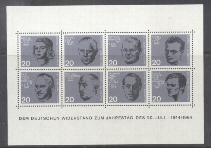 Germany Bundes 1964 Assassination Attempt on Hilter perf. sheet Mi.B3 MNH DA.182