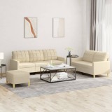 VidaXL Set de canapele cu perne, 3 piese, crem, textil