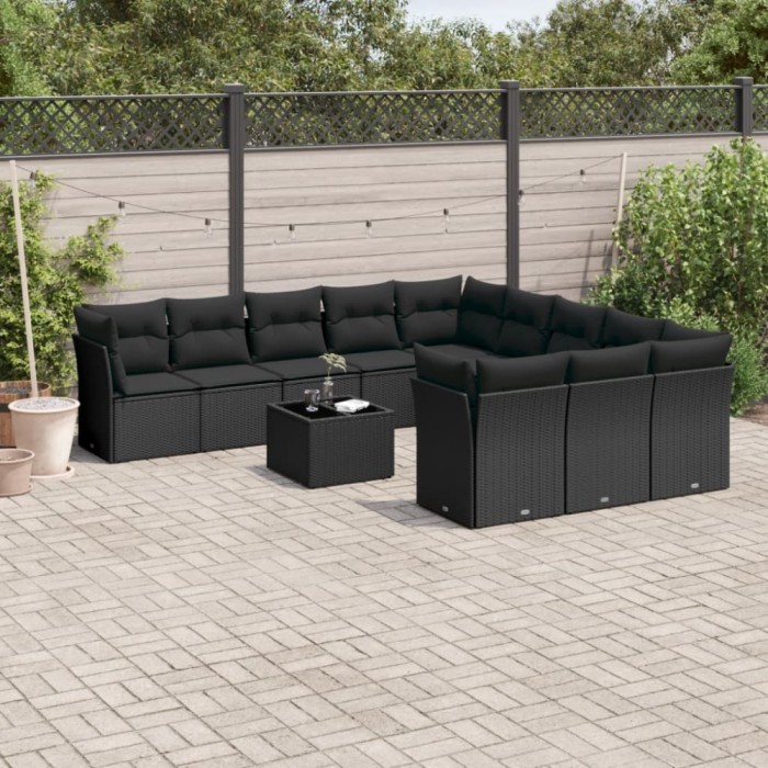 Gossi set canapele de gradina, 12 piese, cu perne, negru, poliratan
