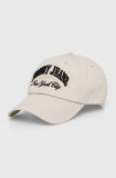 Cumpara ieftin Tommy Jeans șapcă de baseball din bumbac culoarea bej, cu imprimeu, AW0AW15959