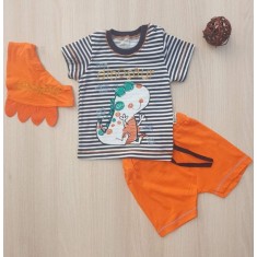 Set bebelusi tricou, pantaloni scurti si bevetica dinozaur bumbac 3-12 luni