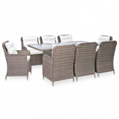 vidaXL Set mobilier de exterior, 9 piese, maro, poliratan