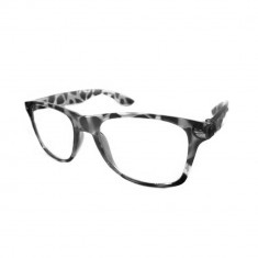 OCHELARI RETRO WAYFARER ANIMAL PRINT NEGRU LENTILE TRANSPARENTE foto