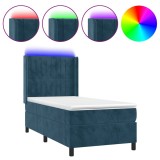 Cumpara ieftin Pat cu arcuri, saltea si LED, bleumarin, 90x190 cm, catifea