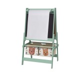Tablă pentru copii 3 &icirc;n 1 AIYAPLAY cu 2 containere, șevalet de artă din lemn pentru copii 3-8 ani, 54x46,5x93cm, de culoare verde | Aosom Romania