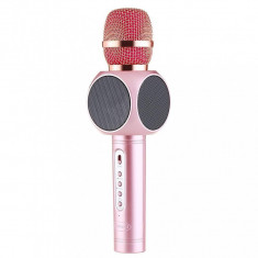 Microfon Wireless Profesional Karaoke Cu Difuzor Bluetooth, Roz foto