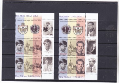 ROMANIA CENTENARUL NASTERII REGELUI MIHAI,2 SERII VINIETA + TABS VERTICAL, MNH. foto