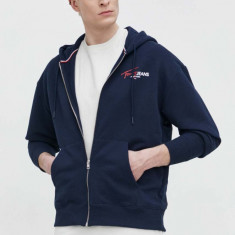 Tommy Jeans bluză bărbați, culoarea bleumarin, cu glugă, imprimeu DM0DM18631