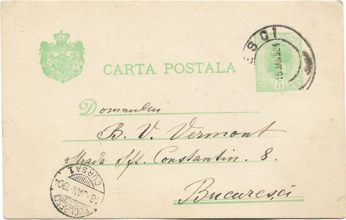 Carte postala Carol I - Spic de grau, 1900 - 5 B, obliterata