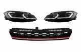 Grila Centrala cu Faruri LED Semnal Dinamic VW Golf 7.5 VII Facelift (2017+) GTI Look Rosu/Crom Performance AutoTuning