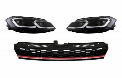 Grila Centrala cu Faruri LED Semnal Dinamic VW Golf 7.5 VII Facelift (2017+) GTI Look Rosu/Crom Performance AutoTuning foto