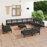 vidaXL Set mobilier de grădină, 13 piese, negru, lemn masiv de pin 3083173