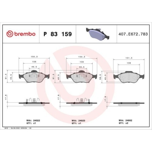 Placute frana Toyota Yaris ( P13) 12.10-06.20, Yaris Box / Liftback ( P13) 10.12-06.20, Fata, BREMBO
