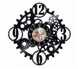 Ceas de perete decorativ, disc vinil, Steampunk Roti Dintate Mecanic Industrial, Negru, 30 cm