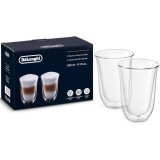Set 2 pahare latte De&amp;#039;Longhi DLSC312, 2x330 ml, Sticla termorezistenta, Transparente, Perete dublu