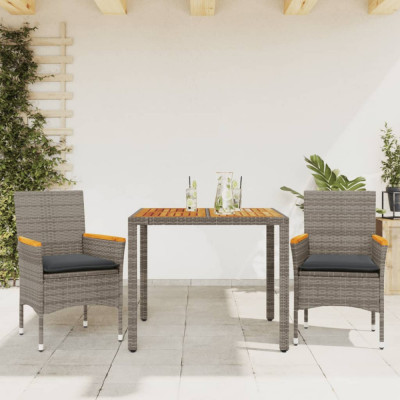 vidaXL Set mobilier grădină cu perne 3 piese gri poliratan/lemn acacia foto