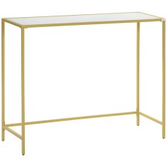 HOMCOM Masă Consolă de Hol din Oțel și Sticlă Calită, Design Modern, Picioare Reglabile, Alb și Auriu | Aosom Romania