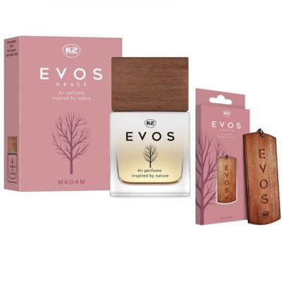 Pachet parfum auto K2 Evos Madam 50ml + odorizant auto pandantiv din lemn K2 Evos Madam (Dama) foto