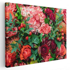 Tablou flori variate rosu roz Tablou canvas pe panza CU RAMA 60x90 cm
