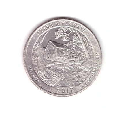 Moneda SUA 25 centi/quarter dollar 2017 D, Missouri Ozark Riverways, zgariata foto