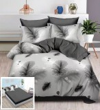 Cumpara ieftin Lenjerie Pat Bumbac Gri cu Elastic 6 Piese Imprimeu 180x200 cm