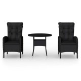 Cumpara ieftin Set bistro de gradina, 3 piese, negru, poliratan