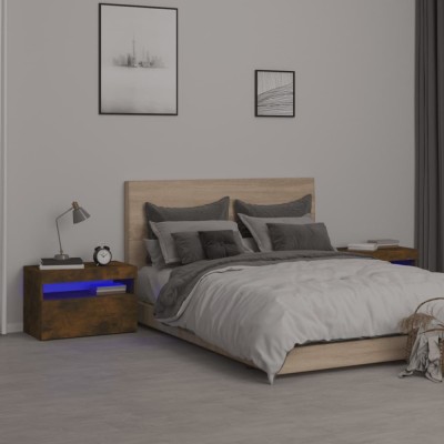 vidaXL Noptiere cu lumini LED, 2 buc., stejar fumuriu, 60x35x40 cm 3152827 foto