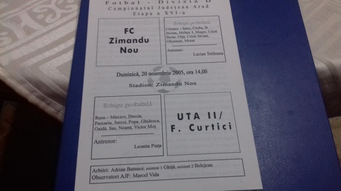 program FC Zimandu Nou - UTA2/F Curtici