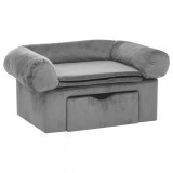 Cumpara ieftin Canapea pentru caini cu sertar, gri, 75x50x38 cm, plus