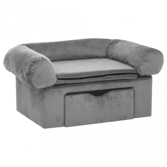 Canapea pentru caini cu sertar, gri, 75x50x38 cm, plus