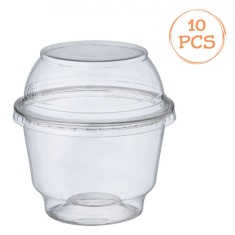 Boluri Plastice Reutilizabile, Model Transparent, Capacitate 0,285L, Set 10 Bucăți, Capac Inclus