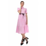 Rochie midi roz tip camasa, cu maneca scurta