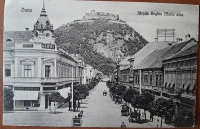 Carte postala, Deva, strada Regina Maria utca, inceput de secol XX foto