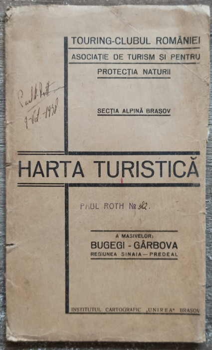 Harta turistica a masivelor Bucegi-Garbova, regiunea Sinaia-Predeal// anii &#039;30