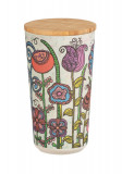 Recipient depozitare pentru bucatarie, Wenko, Flowers, 0.95 L, 10.5 x 18.5 x 10.5 cm, silicon/plastic/bambus