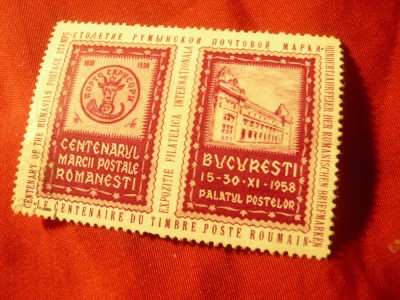 Vigneta Expozitie - 100 Ani Timbrul Romanesc 1958 stampilat foto