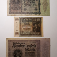 BANCNOTE GERMANIA -500 MARCI 1922 -50000 MARCI 1922 -100000 MARCI 1923 -LOT 3BUC