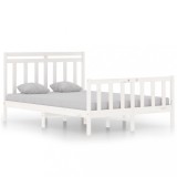 Cumpara ieftin Cadru de pat dublu, alb, 135x190 cm, lemn masiv