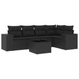 Set mobilier de gradina cu perne, 6 piese, negru, poliratan